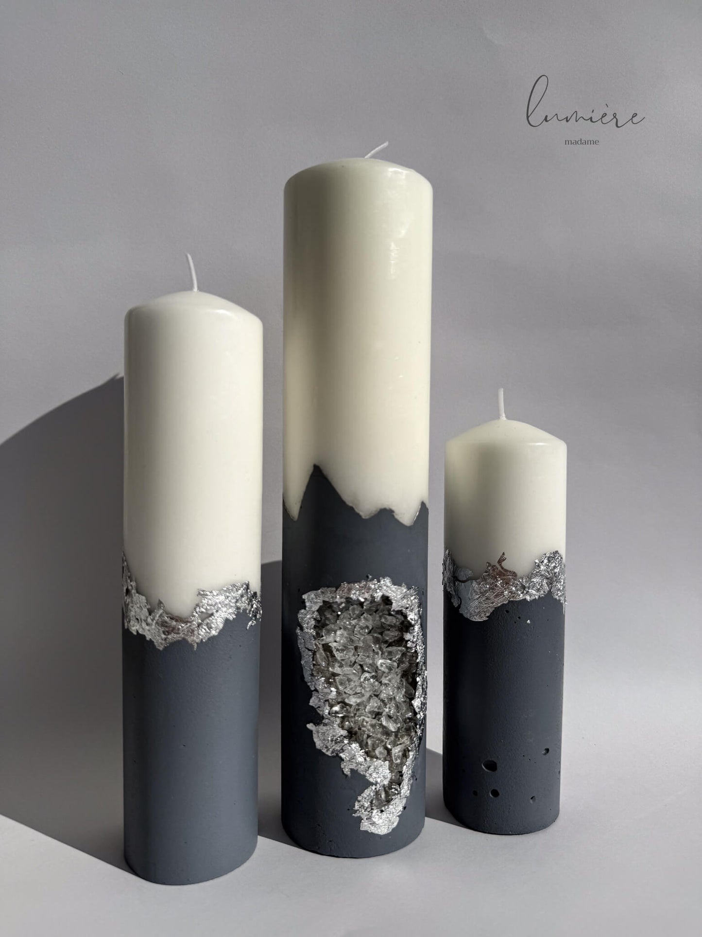 Lumânare de lux Éclat Gris Mystique – din ciment handmade