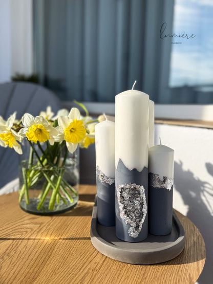 Lumânare de lux Éclat Gris Mystique – din ciment handmade