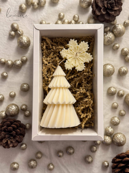 set lumanari brad de craciun si fulg de nea