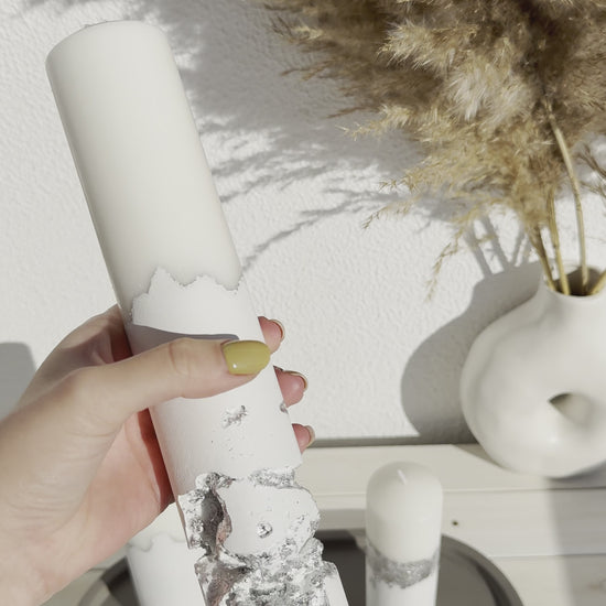 Lumânări decorative premium decorate manual – White & Silver