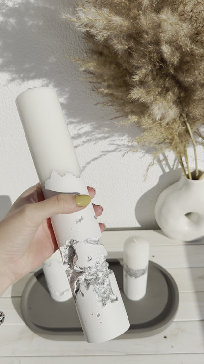 Lumânări decorative premium decorate manual – White & Silver